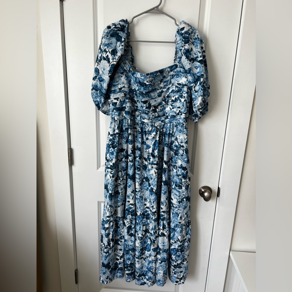 Abercrombie & Fitch Emerson Poplin Puff Sleeve Midi Dress